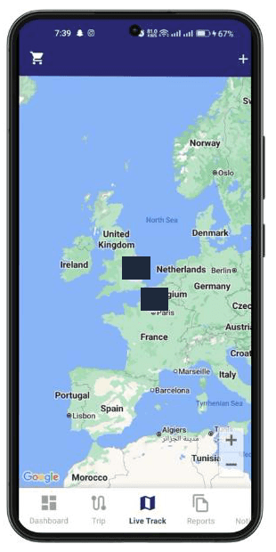 ProGPS mobile live tracking map of Europe with clustered vehicle markers