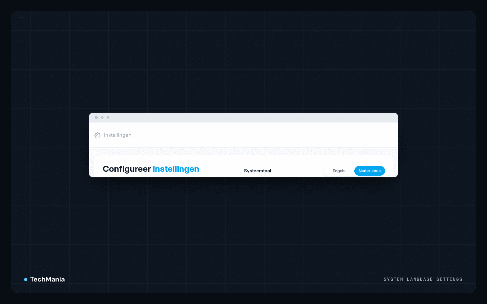 Settings header with a system language toggle between English and Dutch.