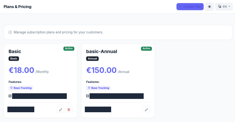 Monthly and annual subscription plan cards