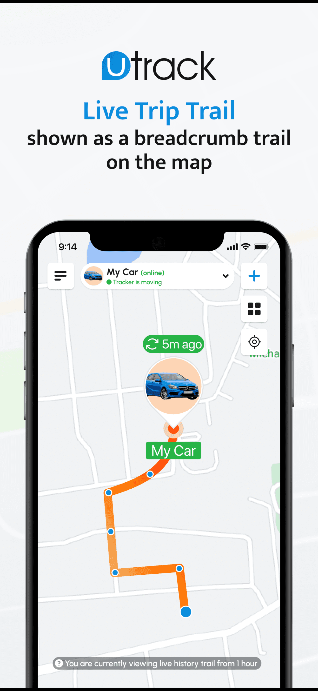 UTrack map type picker with white, terrain, satellite, dark, traffic and hybrid styles