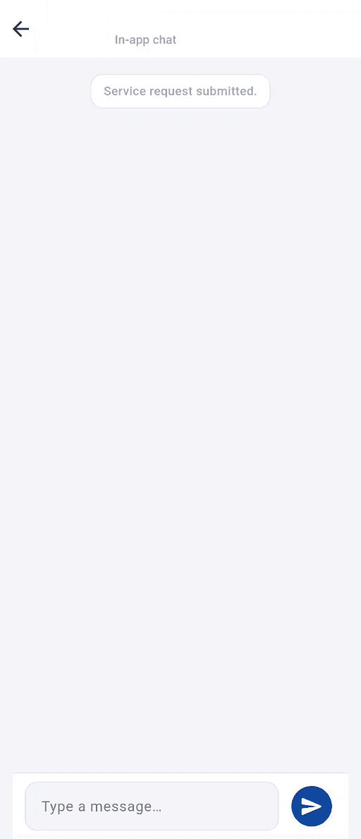 In-app chat between customer and professional with a service request system message